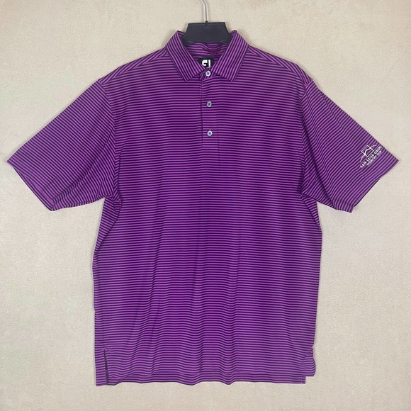 FootJoy‎ Mens L Golf Performance Polo Shirt Purple Striped Relaxed Fit - Picture 1 of 11